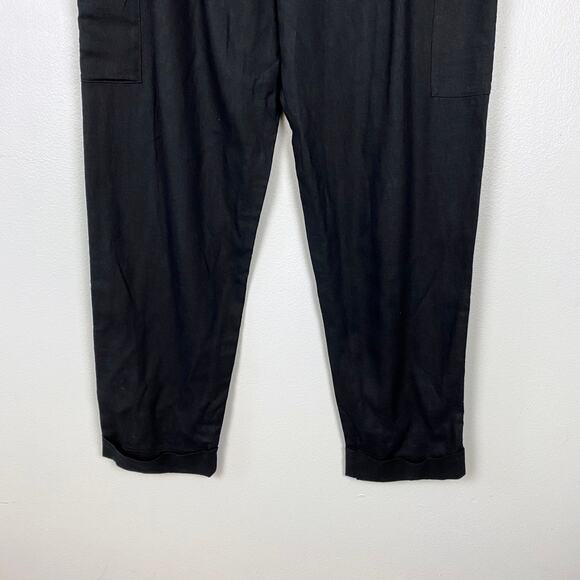 Zara Baggy Linen Trouser Cargo Pant Black Tapered Leg Pockets Cuffed Size 6 - Picture 8 of 10